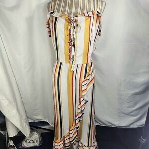 Fashion to Figure Multi Stripe Adjustable Strap Ruffle Maxi Dress Plus Size 2=2X